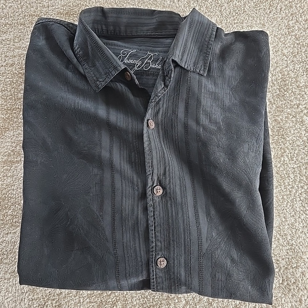 Tommy Bahama Subtle Floral Design Button-Up 100% Silk Shirt Black Men's Size XXL